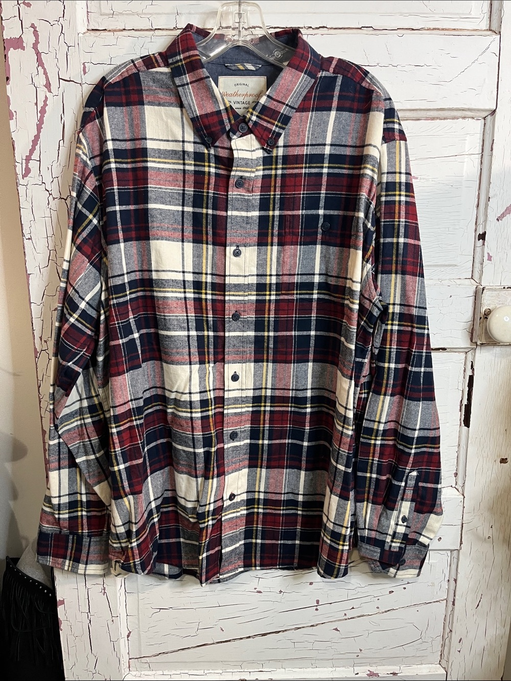 Original Weatherproof Vintage-Inspired Plaid Button-Down Shirt Burgundy Navy XXL